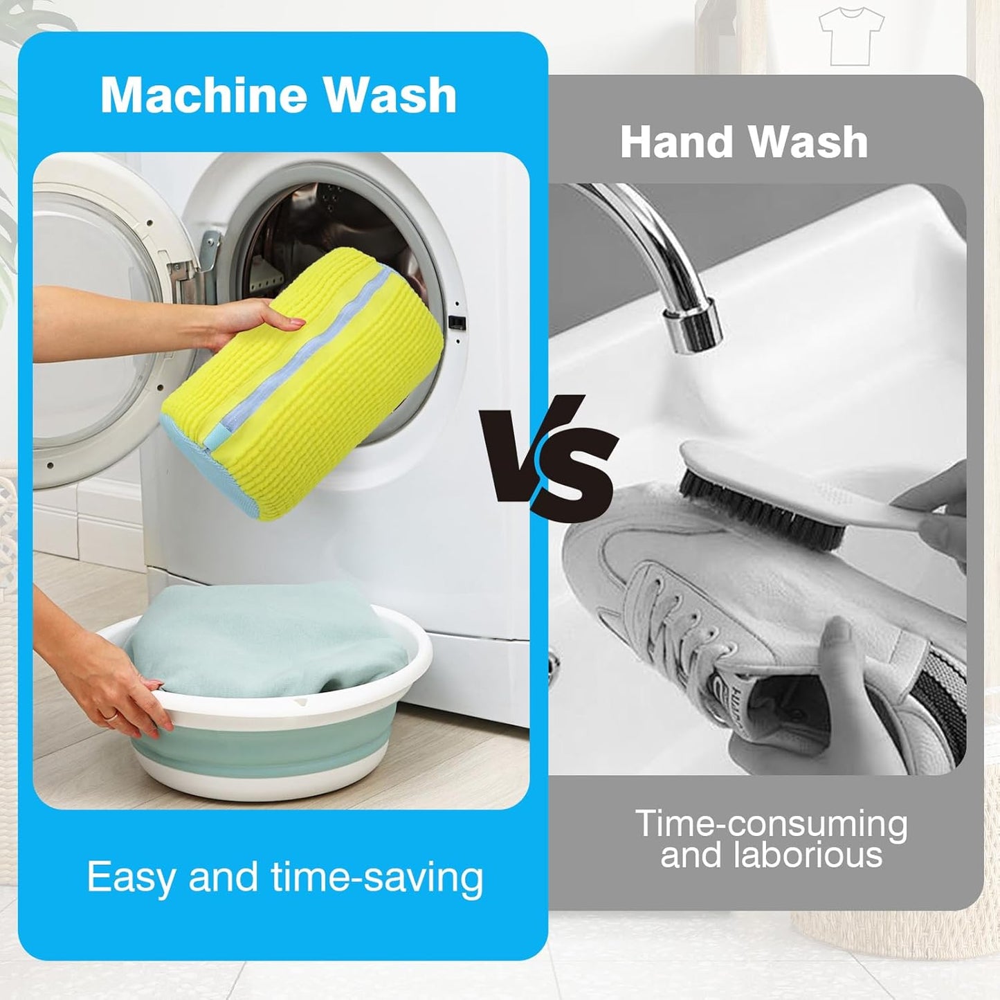 Confezione da 2 Sacchetti per Lavare Scarpe a 360°, Riutilizzabili e Durevoli, con Cerniera, per Lavatrice, Pulizia Efficace