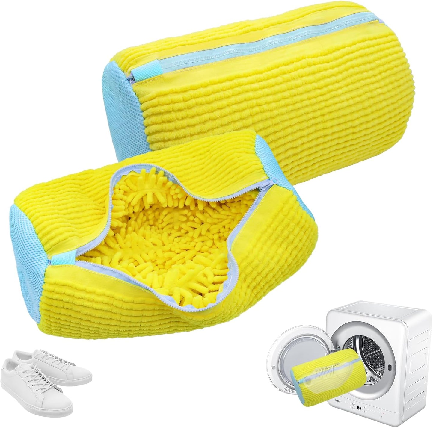 Confezione da 2 Sacchetti per Lavare Scarpe a 360°, Riutilizzabili e Durevoli, con Cerniera, per Lavatrice, Pulizia Efficace