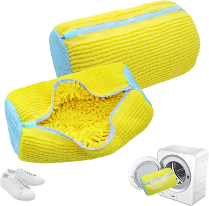 Confezione da 2 Sacchetti per Lavare Scarpe a 360°, Riutilizzabili e Durevoli, con Cerniera, per Lavatrice, Pulizia Efficace