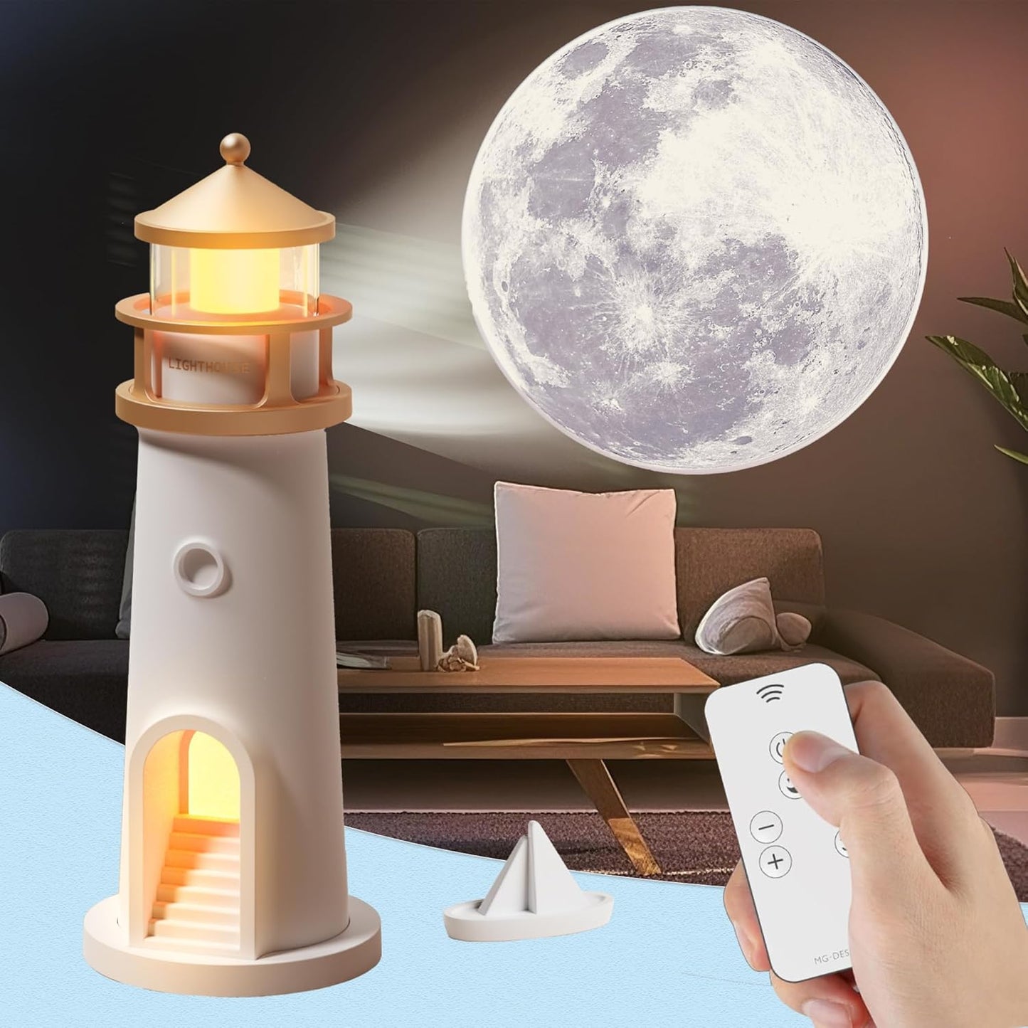Lampada Luna LED con Proiettore, Ricaricabile con Telecomando e Timer, Luce Notturna da Comodino per Camera e Bambini
