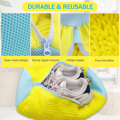 Confezione da 2 Sacchetti per Lavare Scarpe a 360°, Riutilizzabili e Durevoli, con Cerniera, per Lavatrice, Pulizia Efficace
